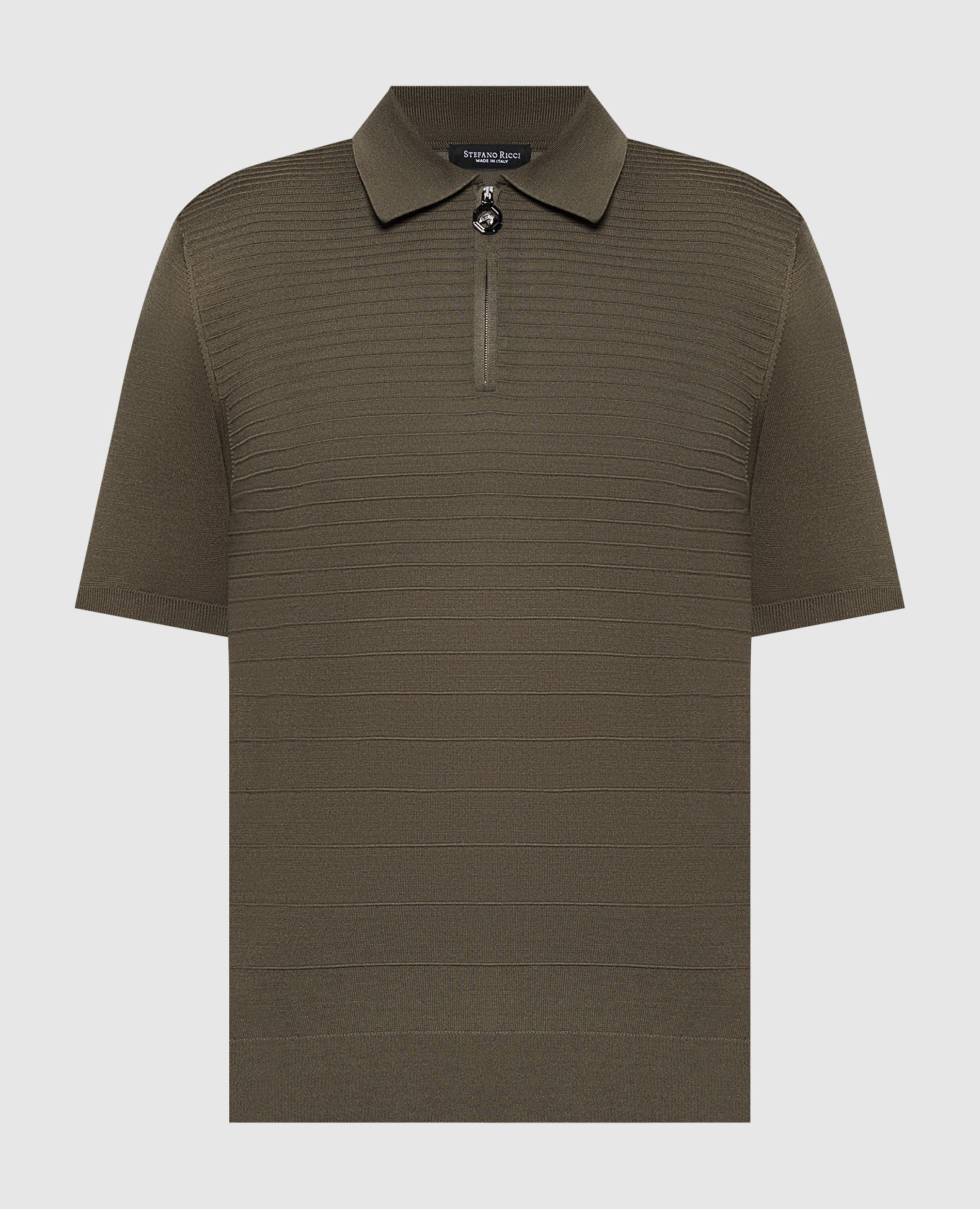 Green silk polo shirt with textured pattern