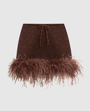Oseree Lumiere Plumage brown mini skirt with lurex and ostrich feathers LES238LUREXPLUMAGE