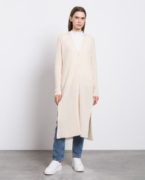 Twinset Бежевий кардиган в рубчик з вовни та кашеміру 232TP3200