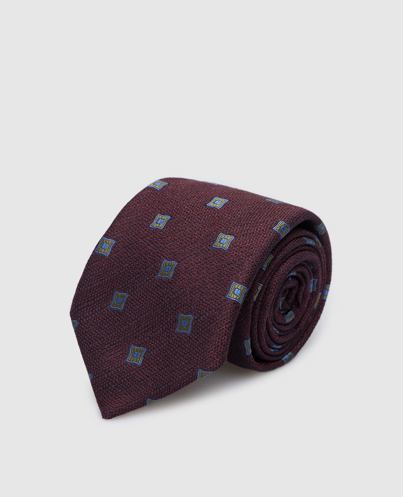 Бордовый галстук из шелка и шерсти в геометрический узор