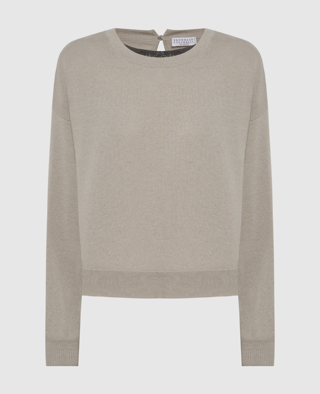 Gray cashmere sweater with monil chain