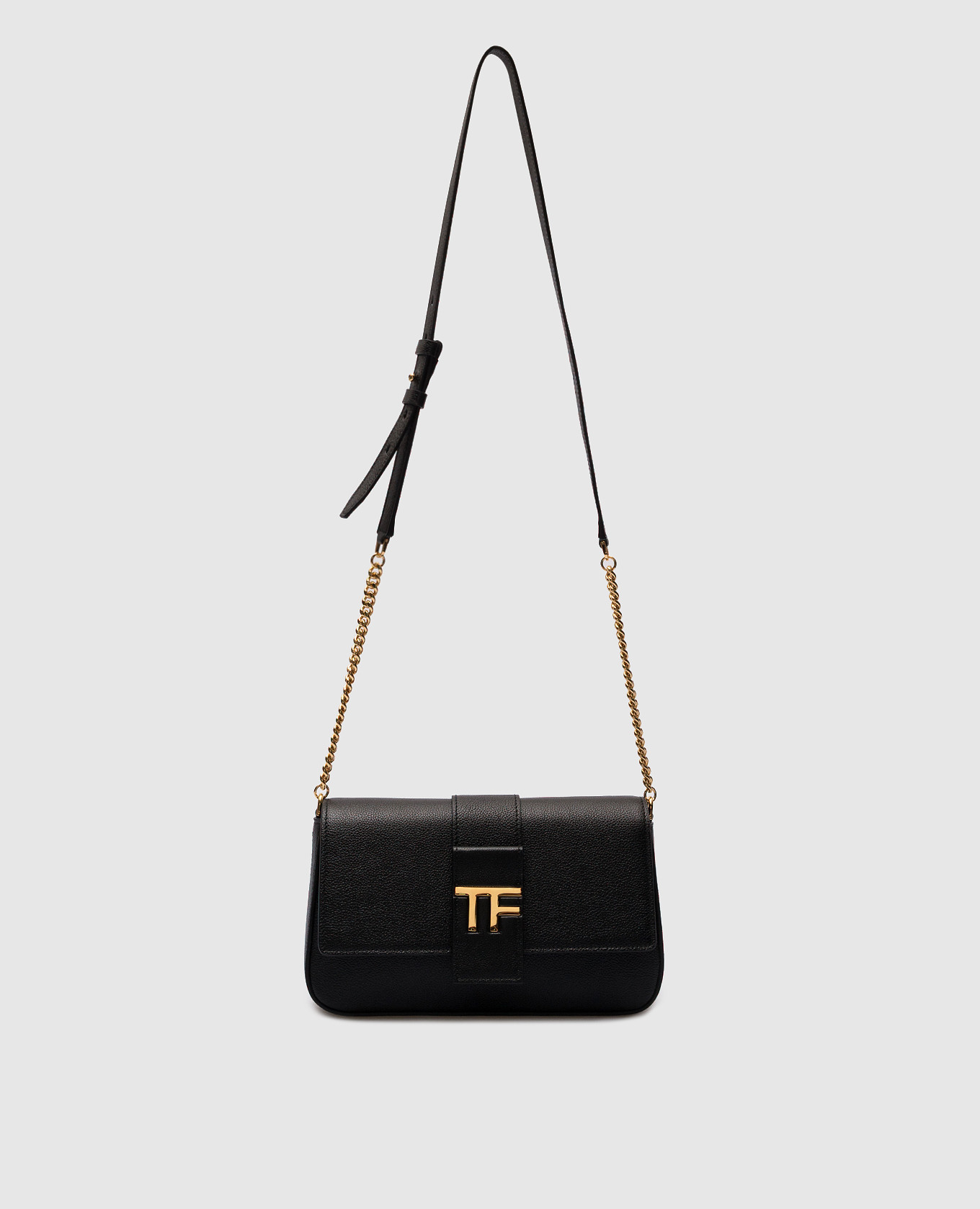 Black leather messenger bag with logo