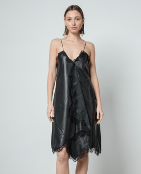 Off-White Черное кожаное платье с кружевом асимметричного кроя OWJH019S24LEA001