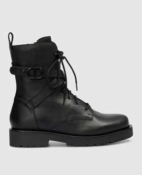 Twinset Черные кожаные ботинки с логотипом 232TCP050