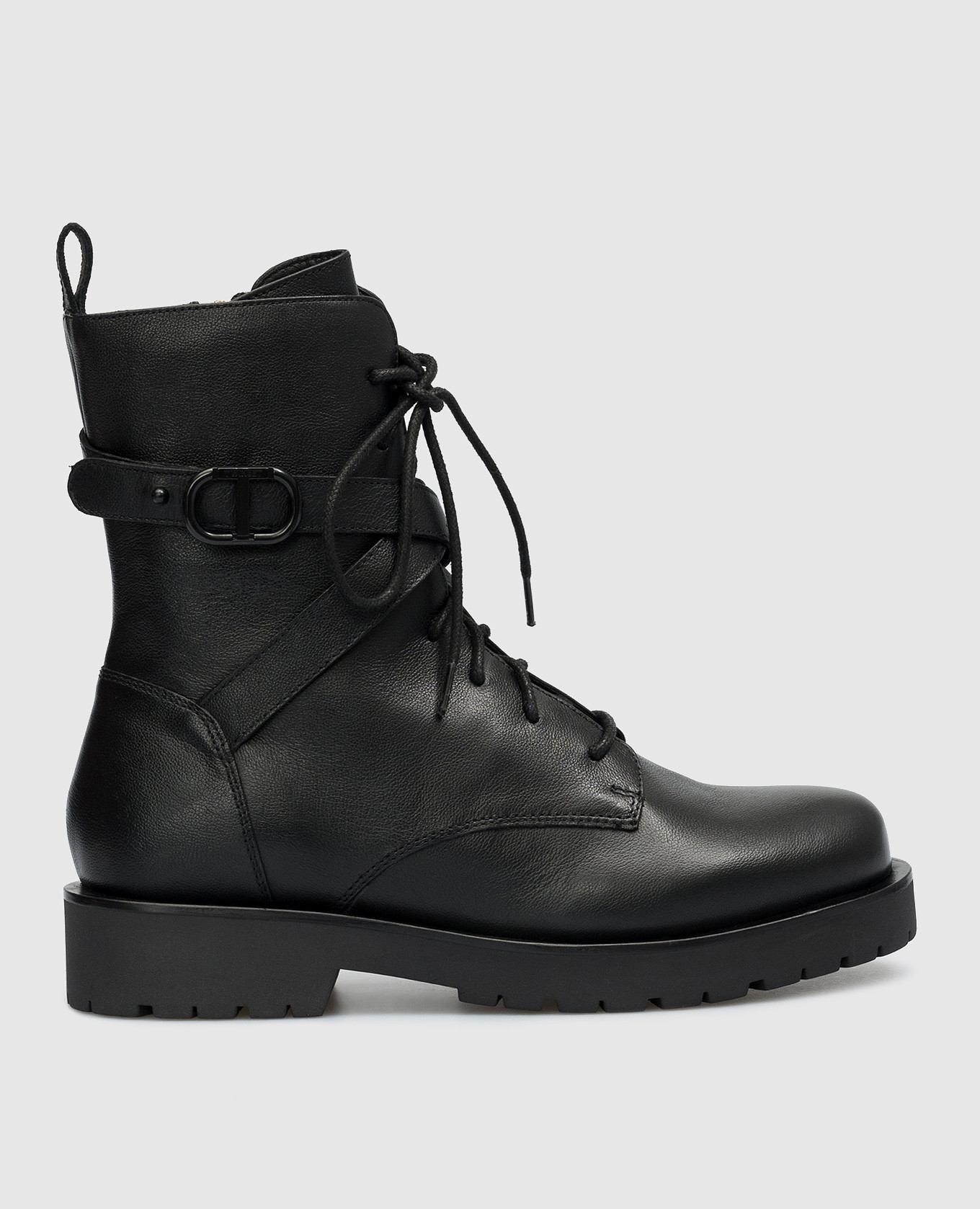 Black leather boots with logo