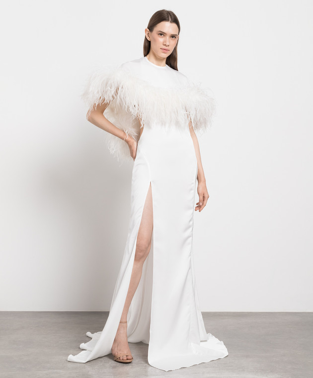 The Attico White Airi dress with ostrich feathers 236WCW91E020F