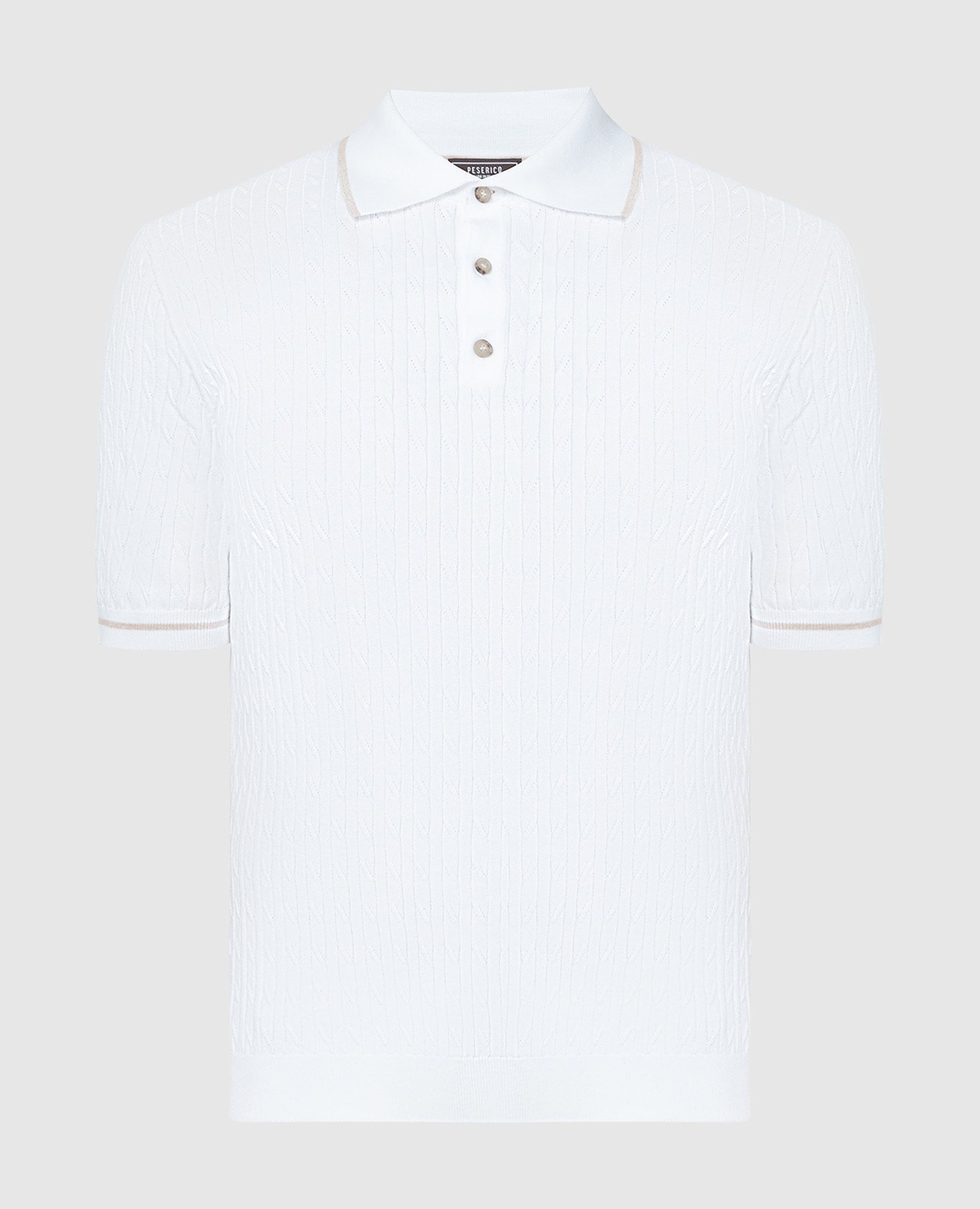 White polo with a textured pattern