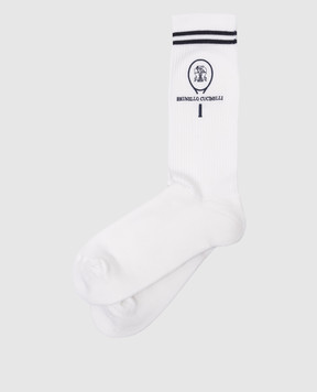 Brunello Cucinelli Білі шкарпетки з вишивкою логотипа MCS93585T