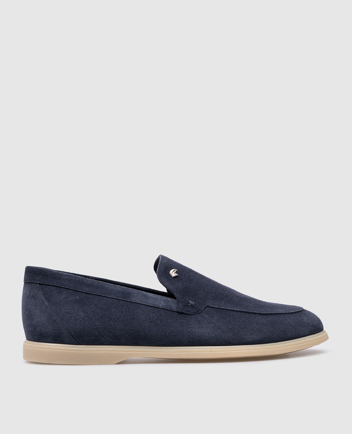 Blue suede loafers with logo patch