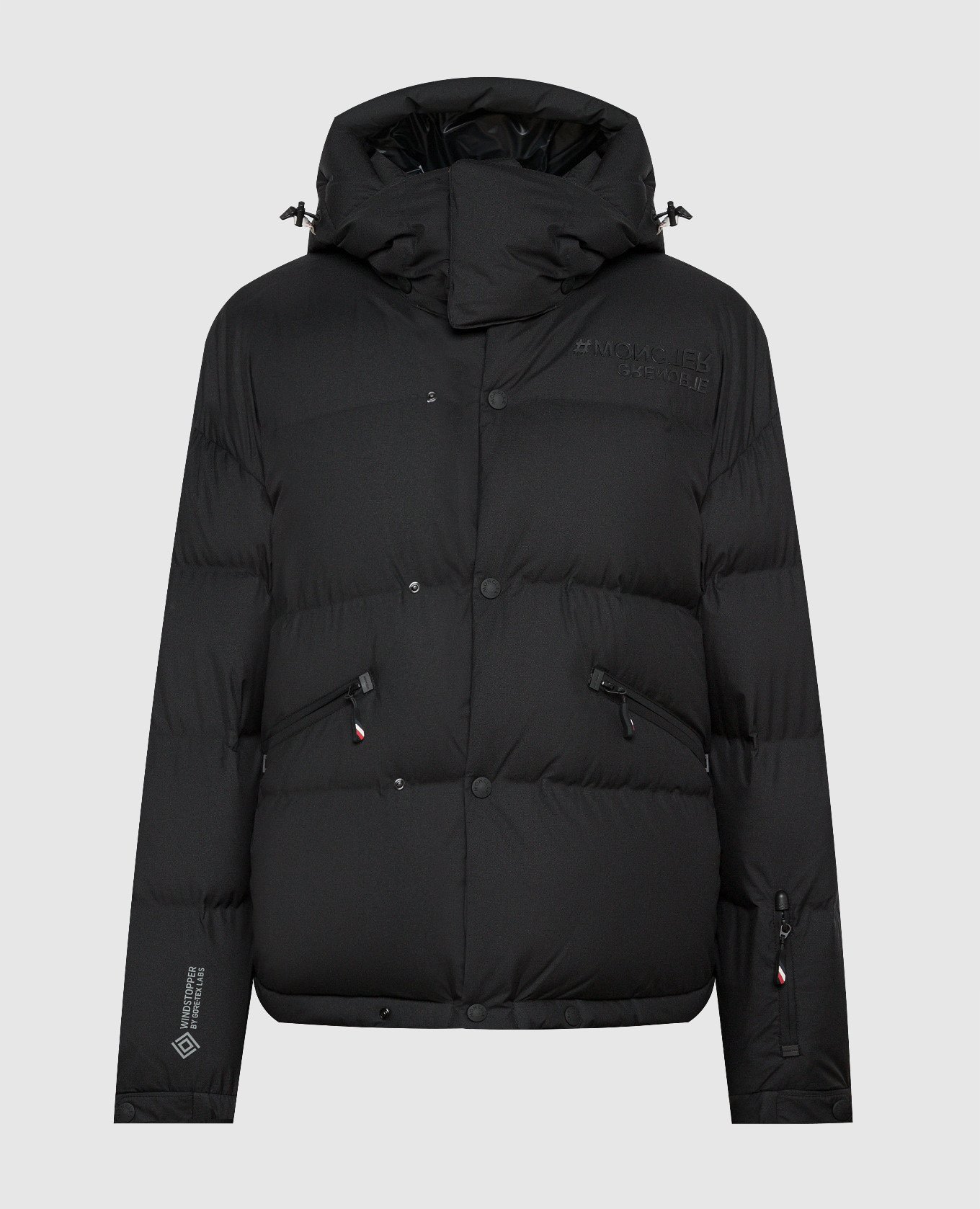 Black Coraia down jacket with textured logo