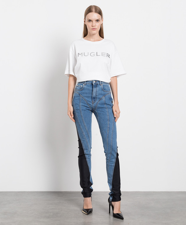 Thierry Mugler Белая футболка с фактурным контрастным логотипом 22S3TS0054681 изображение 2