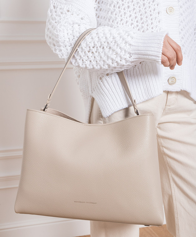 Brunello Cucinelli Бежева шкіряна сумка з ланцюжками моніль MBVND2500 зображення 2