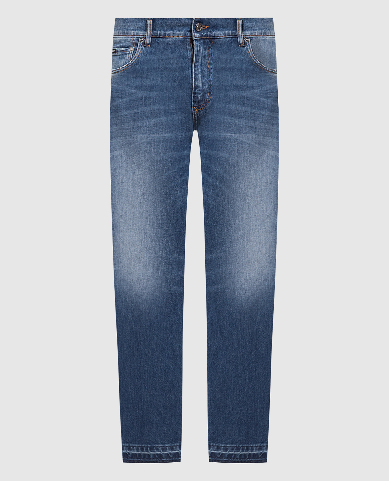 Синие джинсы слим с эффектом потертости