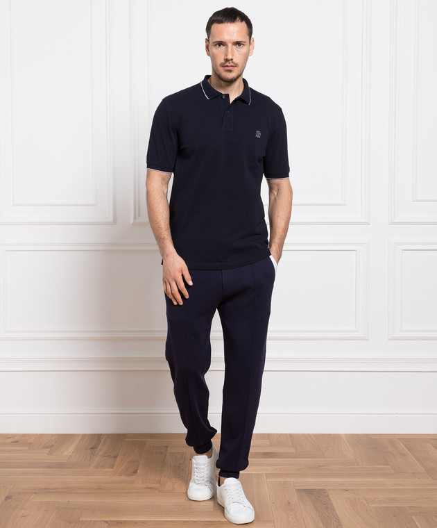 Brunello Cucinelli Голубое поло с вышивкой логотипа M0T639779G изображение 2