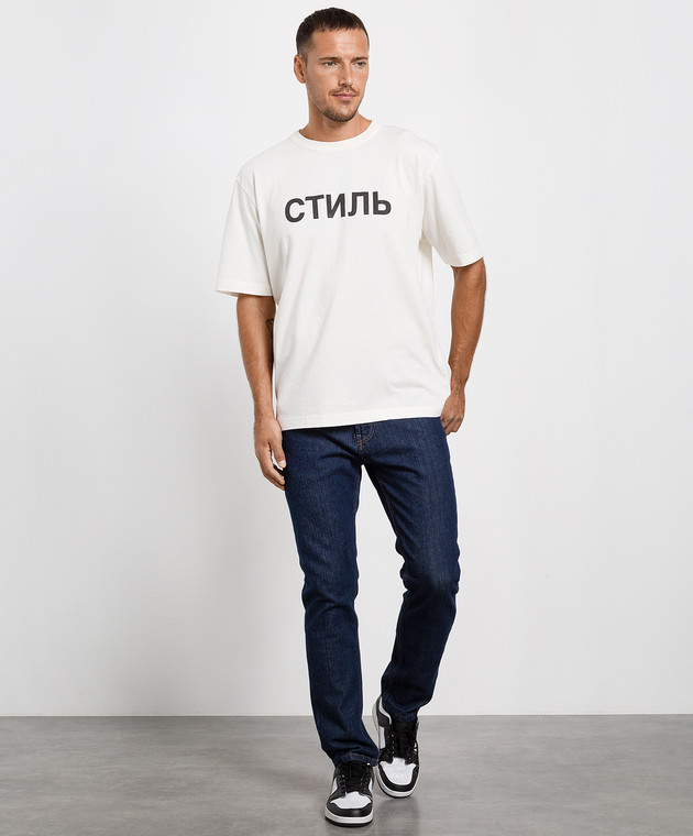 Heron Preston Футболка молочного цвета с контрастным принтом Стиль HMAA032C99JER002 изображение 2