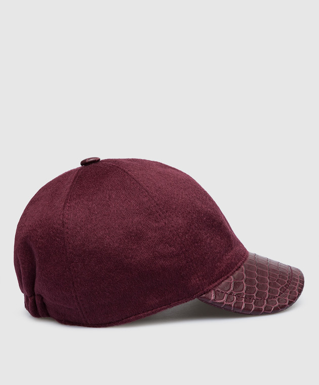 Stefano Ricci Children's burgundy cap made of cashmere and crocodile skin YVF5190PCA10CS image 2