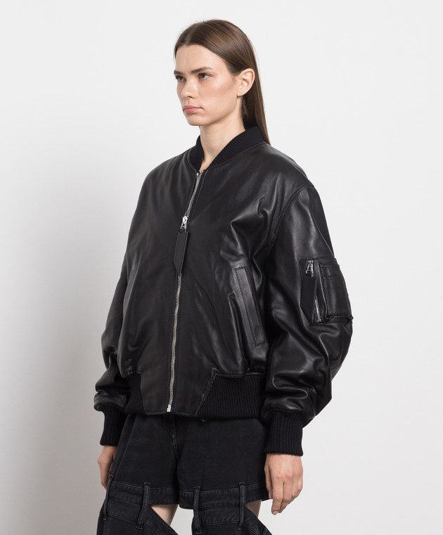 The Attico Anja black leather bomber jacket 231WCB04L054 buy