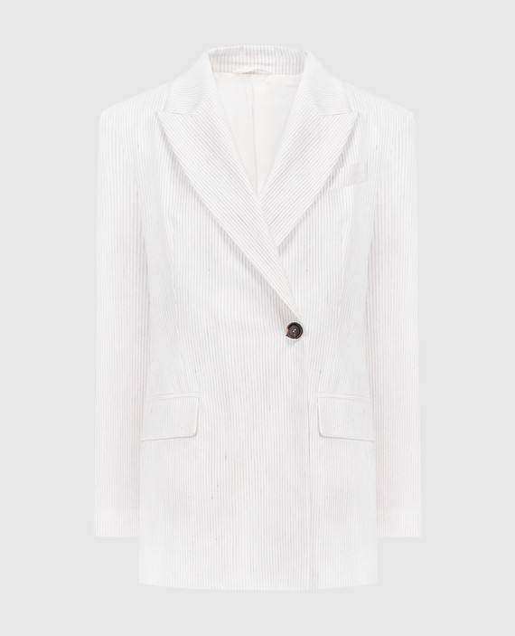 White double-breasted jacket with striped linen with monil chain
