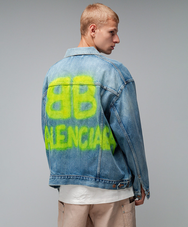 Balenciaga Голубая джинсовая куртка с принтом логотипа 678354TDW14 изображение 4