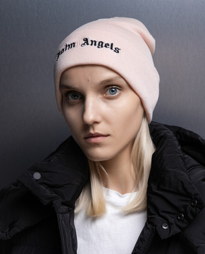 Palm Angels Розовая шапка из шерсти с вышивкой PWLC014F23FAB001