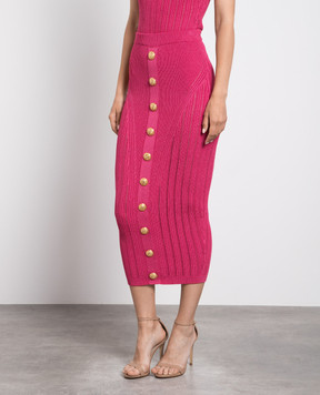 Balmain Розовая юбка миди с брендированными заклепками AF0LD043KE18