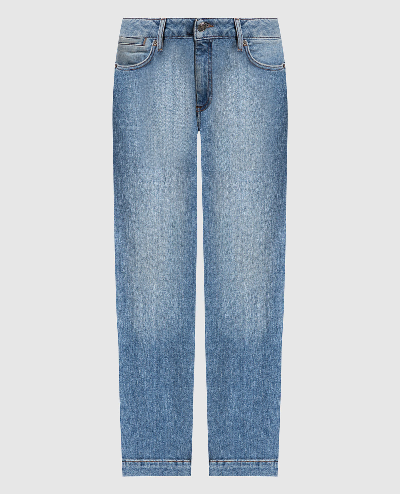 

Голубые джинсы с эффектом потертости, Голубой, Прямые джинсы