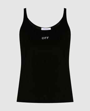 Off-White Чорний топ з контрастною вишивкою логотипа OWAD072C99JER002