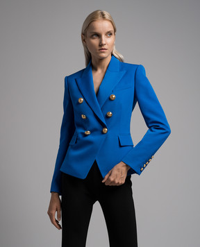 Balmain Синій двобортний жакет з вовни BF1SG008WC09