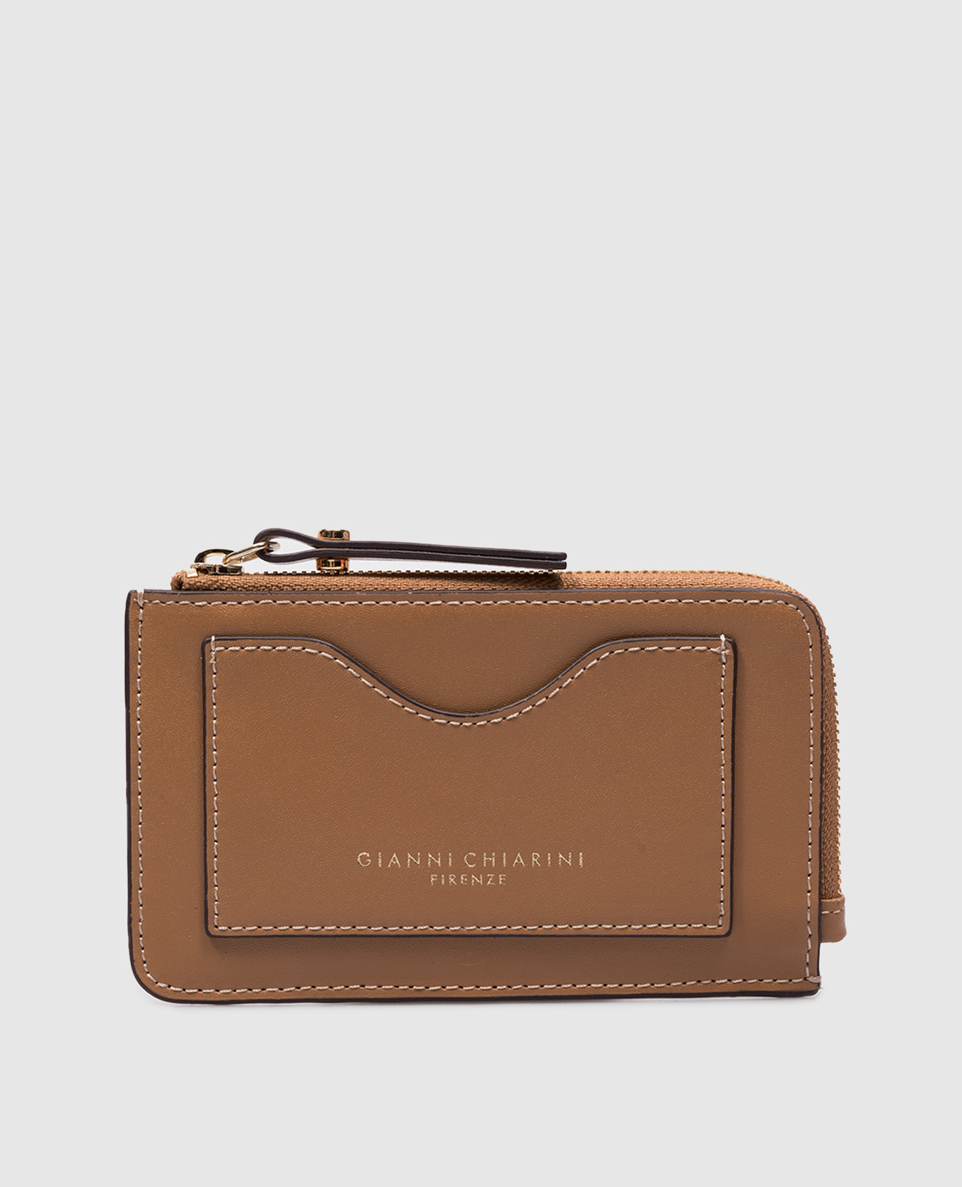 Brown leather card holder with logo print