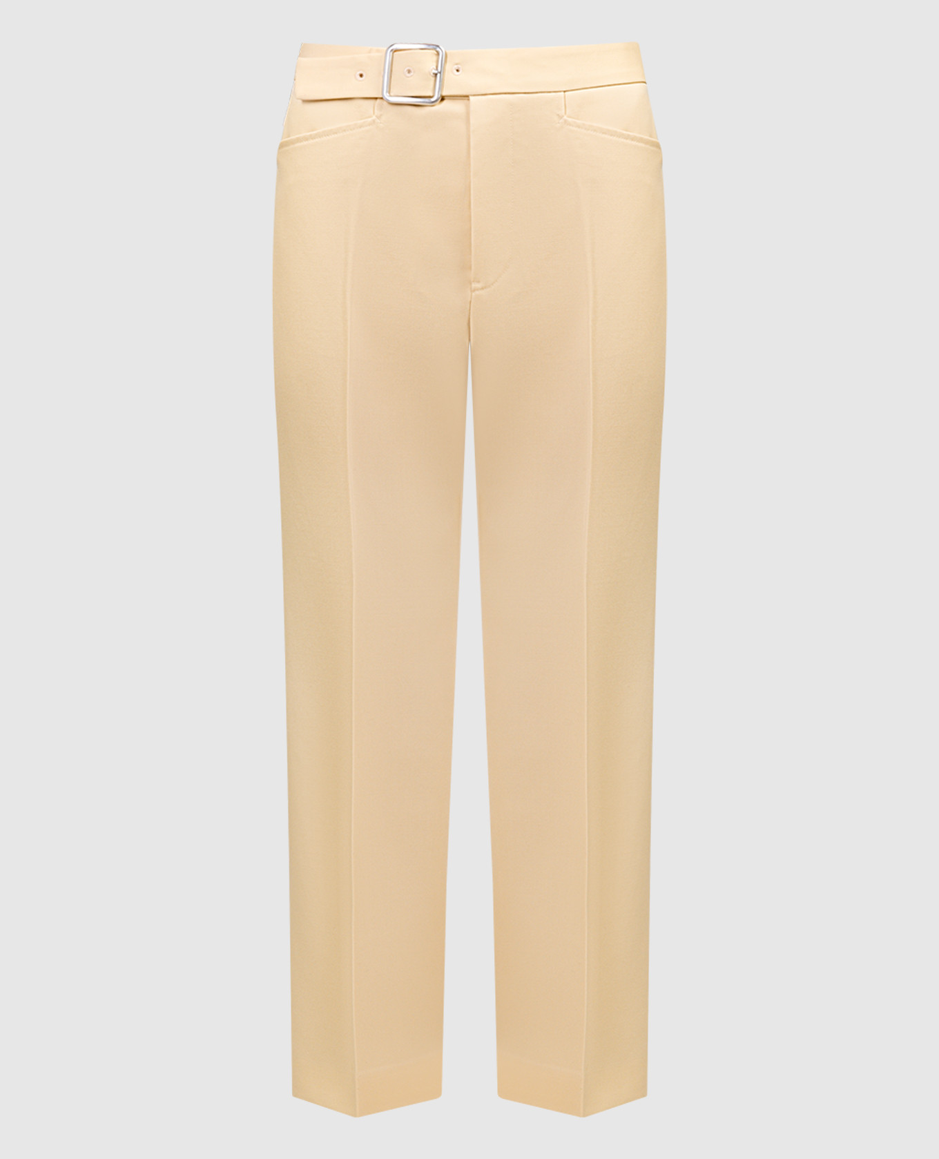 Желтые укороченные брюки из шерсти с ремешком