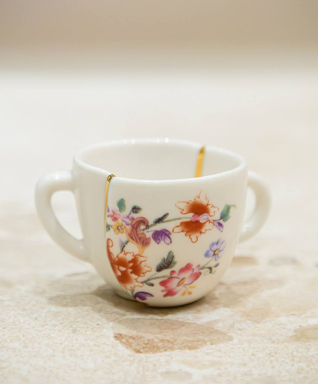 SELETTI Білий порцеляновий набір з чашки для кави та блюдця Kintsugi з принтом та із оздобленням 09641 зображення 4