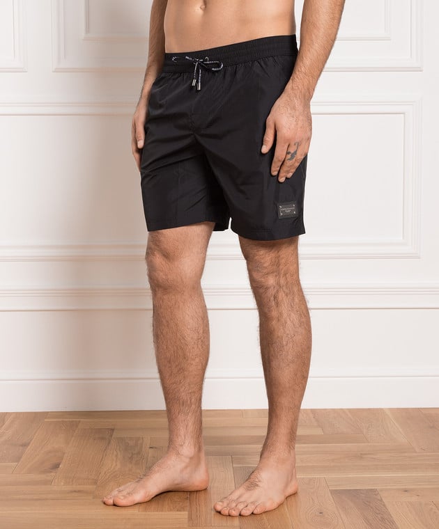 Dolce&Gabbana Black swim shorts with logo patch M4E45TFUSFW изображение 3
