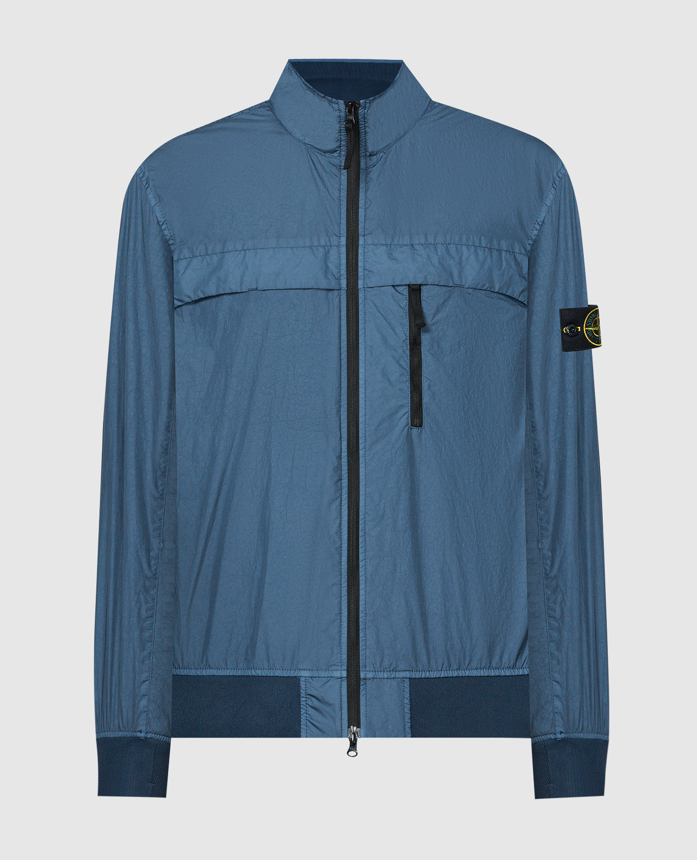 Blue windbreaker with removable logo patch
