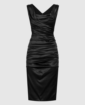 Dolce&Gabbana Черное платье из шелка с драпировкой F6C4VTFURAG