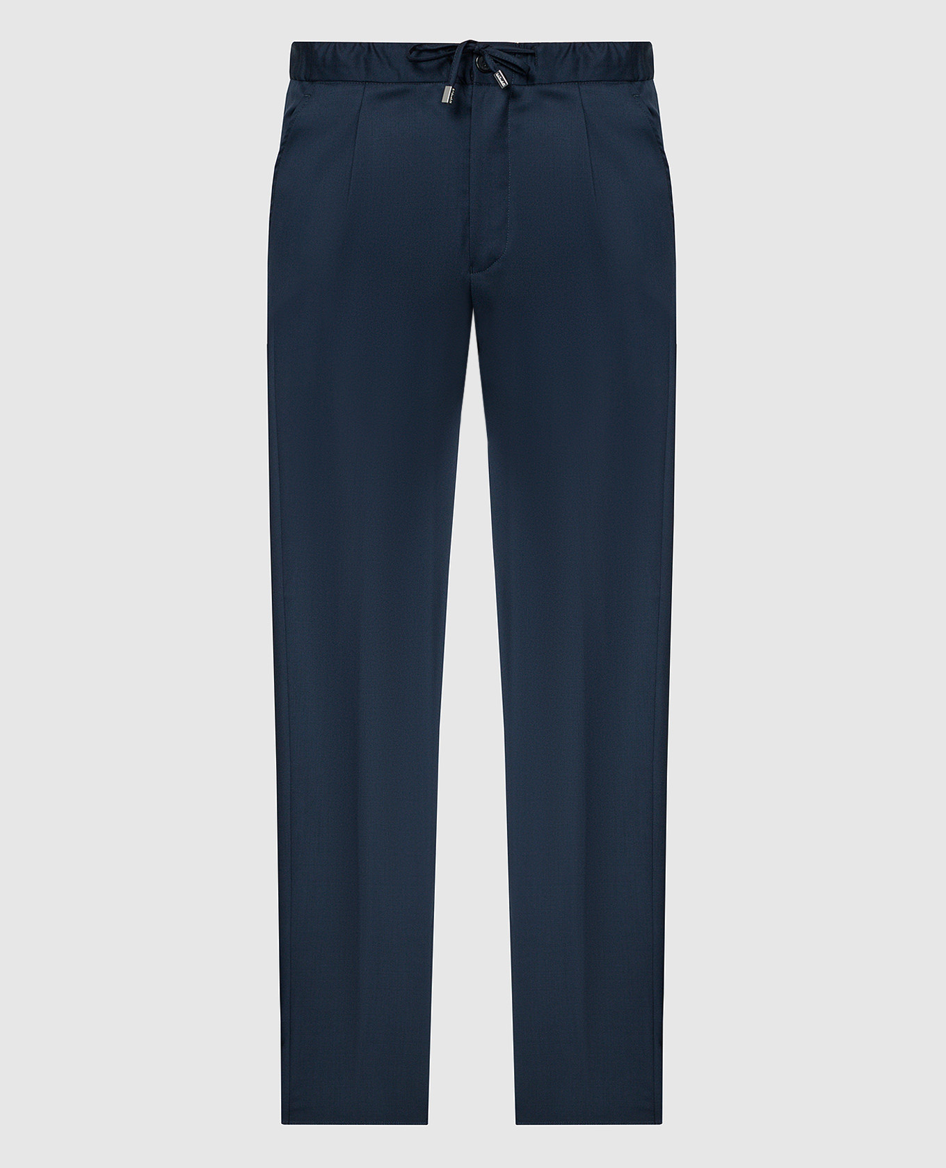 Blue wool trousers with logo engraving