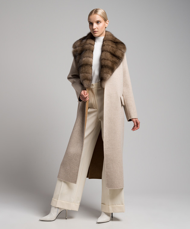 Fabio Gavazzi Beige cashmere coat with sable fur 1435PI image 2