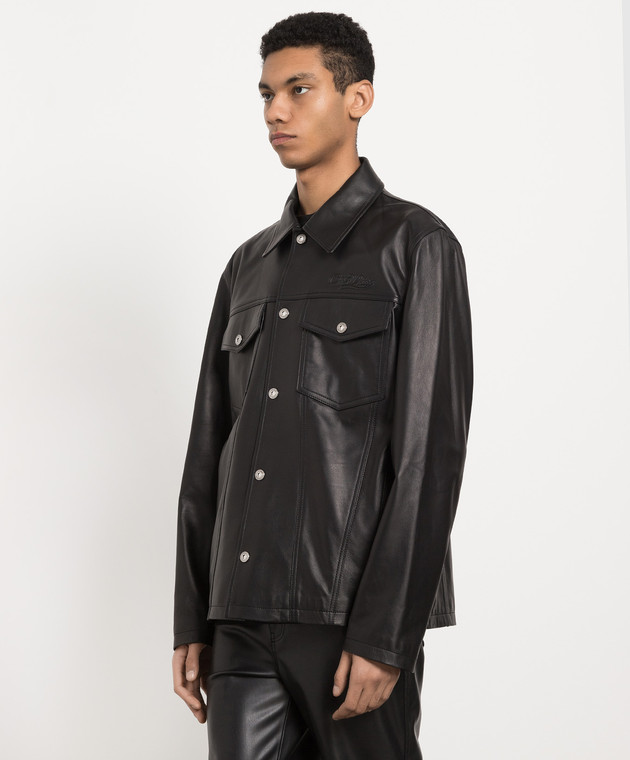 Off-White - Black leather jacket with logo OMJE006S23LEA001 buy at Symbol