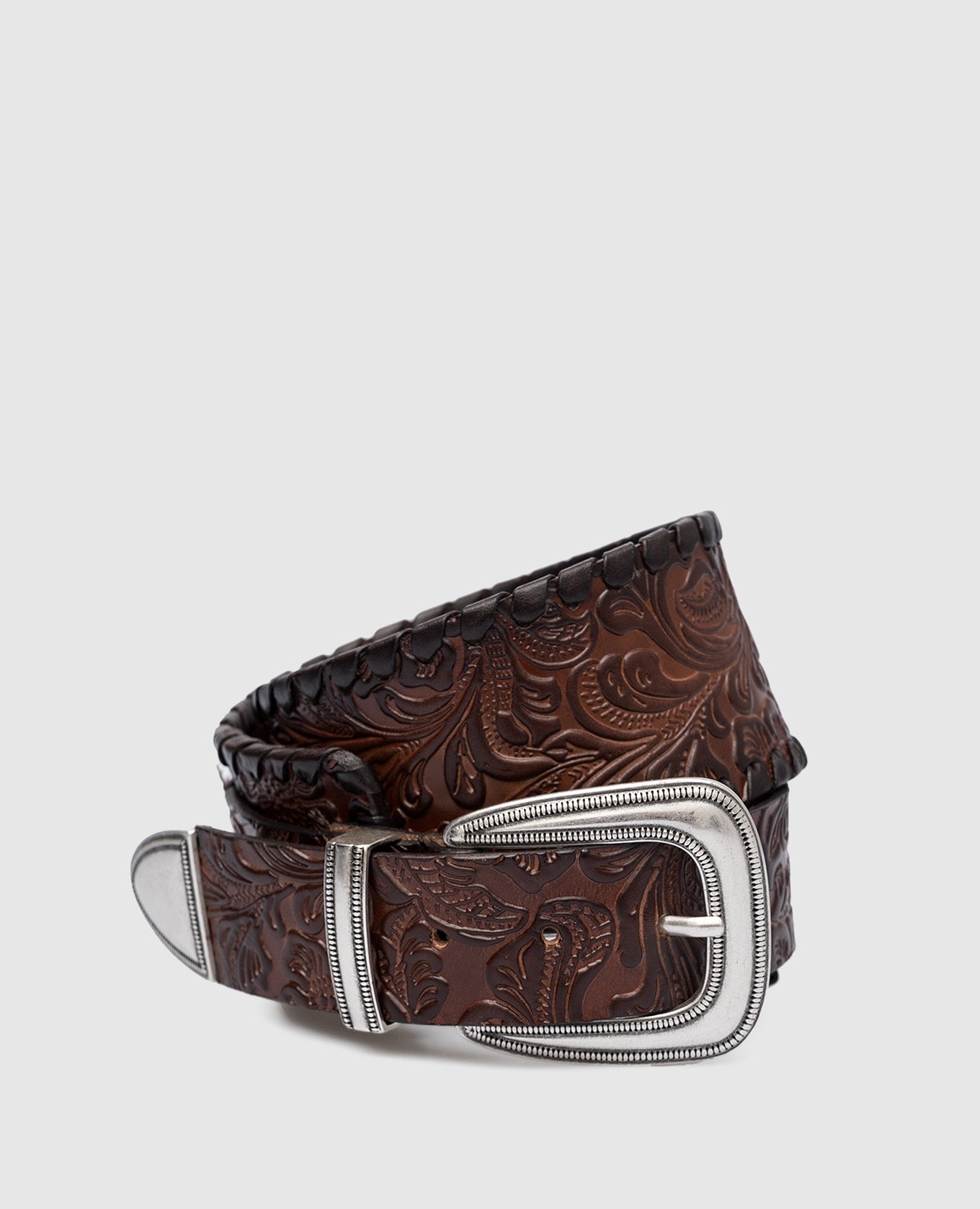 Brown embossed leather belt