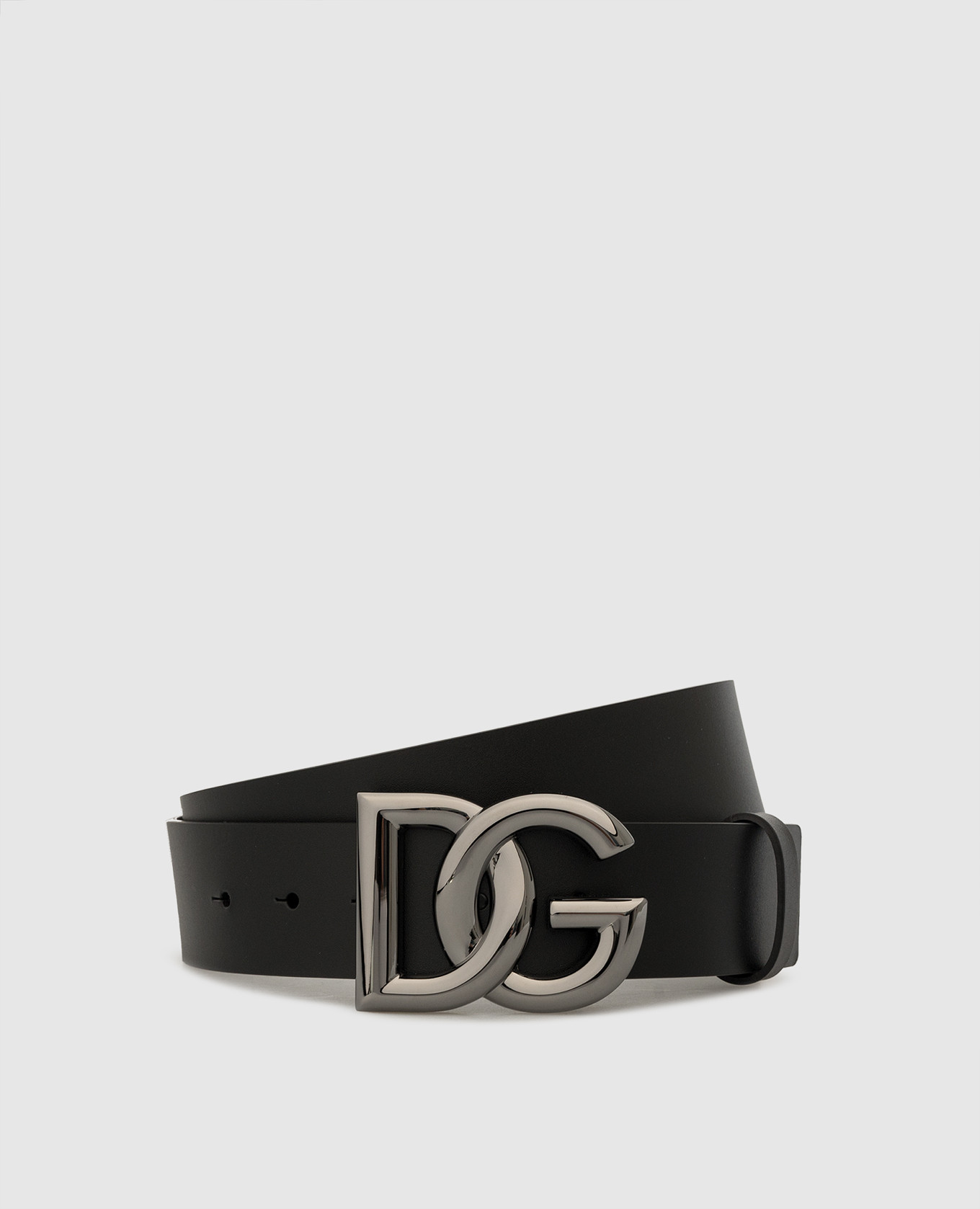 Черный кожаный ремень с металлическим логотипом DG