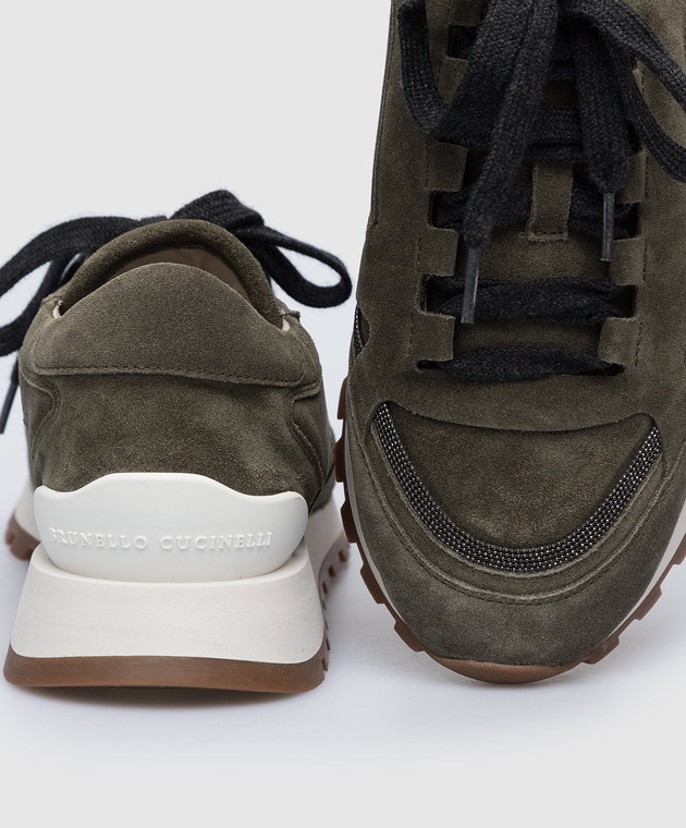 Brunello Cucinelli Темно-зелені замшеві кросівки з ланцюжком моніль MZSFG2290P зображення 4