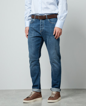 Brunello Cucinelli Синие джинсы с эффектом потертости с вышивкой эмблемы M283PX1290