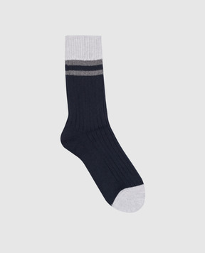 Brunello Cucinelli Сині шкарпетки в рубчик зі смужками MCS93551
