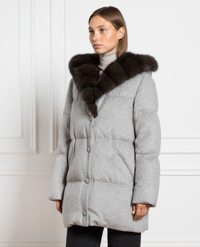 Be Florence Серый пуховик из шерсти и шелка с мехом соболя BE2340XXDARK