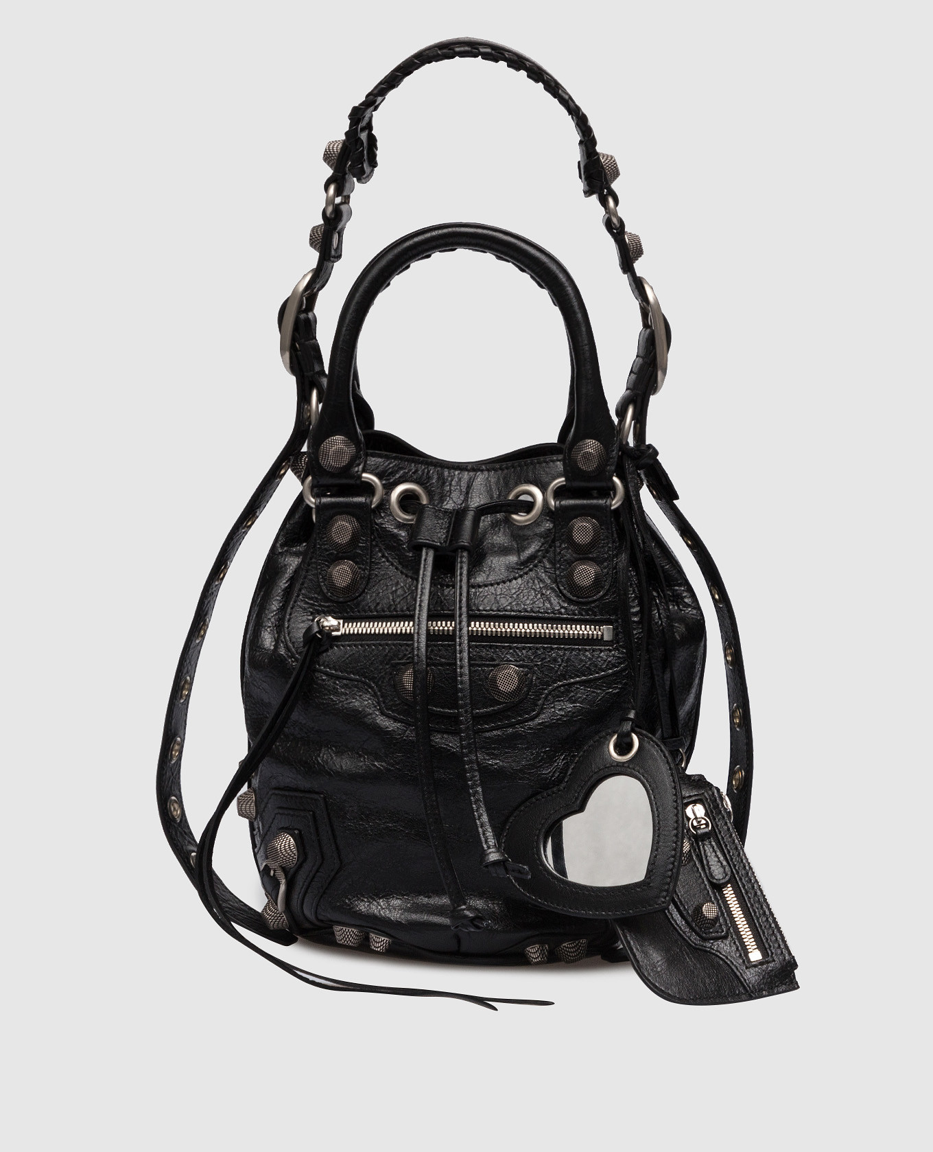 

Черная кожаная сумка-кисет Le Cagole XS Bucket Bag с заклепками, Черный, Маленькие сумки