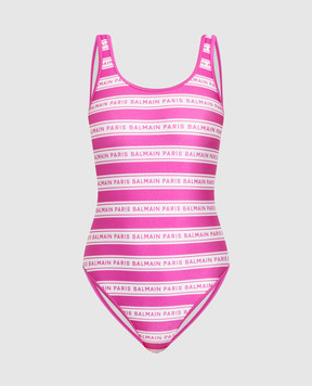 Balmain Розовый купальник в принт логотипа BKBGA0920