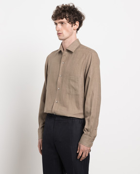 Loro Piana Рубашка цвета хаки Andre из льна FAF2545