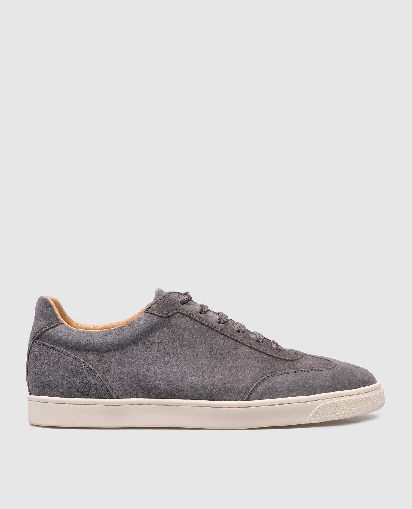 Gray suede sneakers with logo