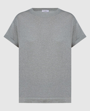 Brunello Cucinelli Серая футболка с кашемиром и шелком с люрексом. M41810000