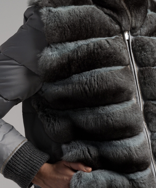 Rindi Gray down jacket with chinchilla fur and monil chain 152CH022 image 5