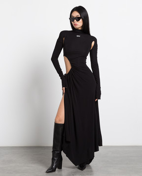 Off-White Чорна сукня максі з логотипом OWDB320C99JER001